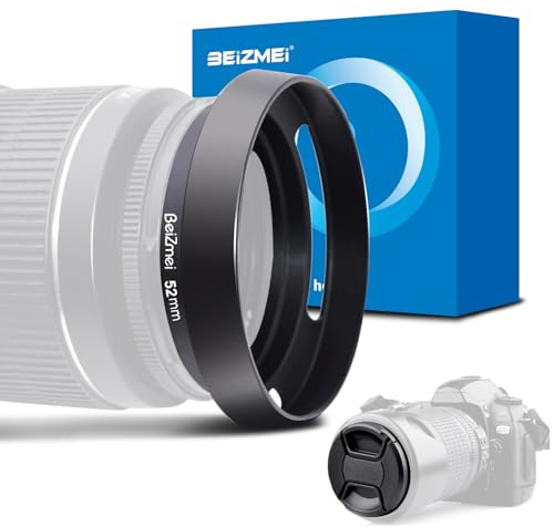 Parasol de 52 mm, parasol universal para cámara de metal de 52 mm Compatible con todas las marcas del filtro de 52 mm Ø objetivos+Tapa de objetivo de 52 mm