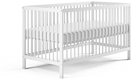 Kids Collective Babybett Kinderbett Gitterbett 60x120 & 70x140 cm mit Matratze höhenverstellbarer Lattenrost & herausnehmbare Sprossen stabiles Buchenholz | ab Geburt bis 3. Lebensjahr | weiß