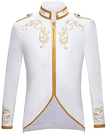 FYMNSI Costume da principe da uomo blazer gotico steampunk frack cappotto uomo smoking festa vestito medievale vittoriana retrò giacca, bianco, XL