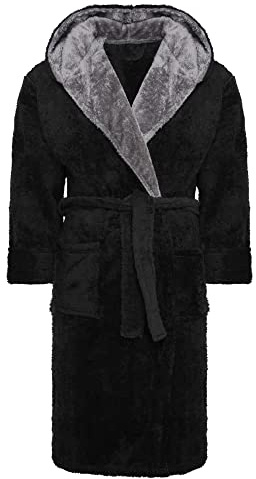 i-Smalls Robe de Chambre pour Homme en Polaire Super Douce à Capuche avec Ceinture, Tailles S à 6XL, Noir , 3XL