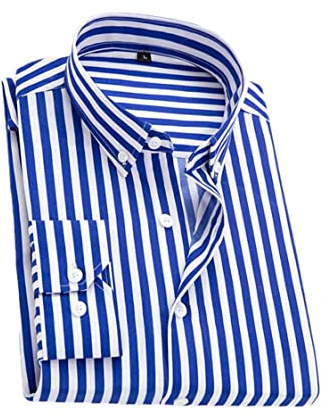 Adhdyuud Chemise décontractée boutonnée pour homme - Chemise rayée décontractée à revers - Chemise de travail, bleu ciel, 3XL