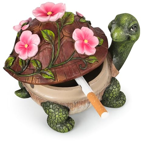 USEWIRE Ashtrays, Cute Turtle Outdoor Ashtray for Cigarettes for Home Office, Porch Patio Decorations, Outdoor Indoor Ashtray, Holiday Gift (Flower Turtle)