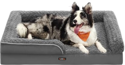 Feandrea Orthopädisches Hundebett für große Hunde, wasserdichtes Hundesofa mit abnehmbarem Plüsch-Bezug, 106 x 76 x 16 cm, schiefergrau PGW253G02