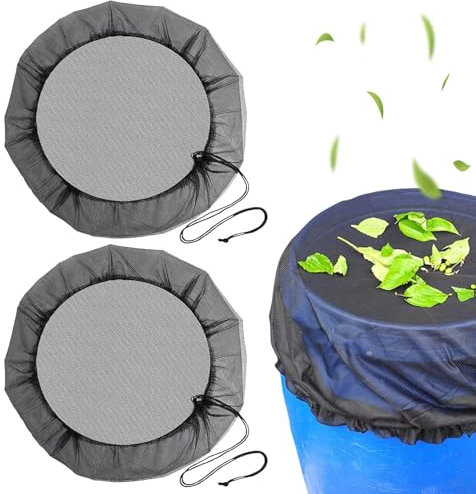 Filet de Protection de Seaux Pluie, 2 Pièces Filet pour Citerne de Pluie avec Cordon de Serrage, Filet Recuperateur Eau, Réglable Housse pour Tonneau de Pluie, Filet de Protection pour Jardin Seaux