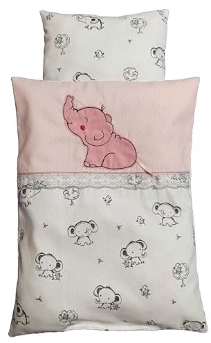 Puppenbettwäsche wahlweise mit rosa oder blauen Elefanten (rosa)