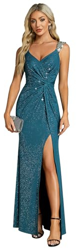 Ever-Pretty Vestito da Cerimonia Donna Elegante Lungo Senza Schienale Abito da Sera Maxi Cocktail Vita Alta Senza Maniche Sexy Teal 44