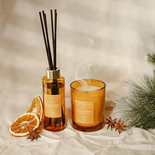 Marco Paul Winter Spice and Orange Scented Candles and Diffuser Home Decor Candle Gift Set Tea Candles Small Candles Long Burning Tea Lights Candles Long Burning Christmas Candles Candle Sets