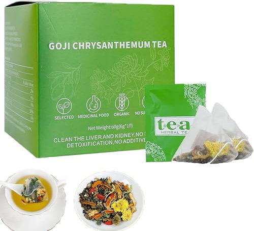 KLOUYHTY Goji Berry Chrysanthemum Tea, Herbal Dandelion Wolfberry Tea, 60g (10 Bags x 6g), Organic, Cleansing Your Liver (1pc)