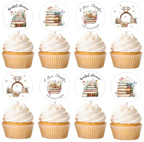 24pcs Storybook Theme Cupcake Topper Storybook Bridal Shower Decorations A New Chapter Will Soon Begin Cake Decoration for Girls Flower Storybook Bridal Shower Baby Shower Birthday Party Supplies