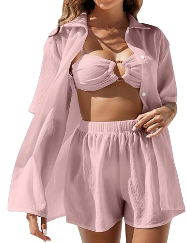 Damen Zweiteiler Sommer Workout Set Fashion Gym 2 Teilig Aesthetic Clothes Yoga Outfit Leinen Tops Y2k Cozy Elegant Rosa, M