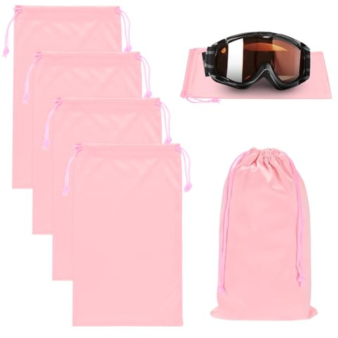 M METERXITY 4-Pack Ski Goggle Bag, 9.8 x 5.9 Soft Microfiber Pouch Bags Protective Storage Bags Case with Drawstring for Snow Goggles/Camera Lenses/Sunglasses [Pink]