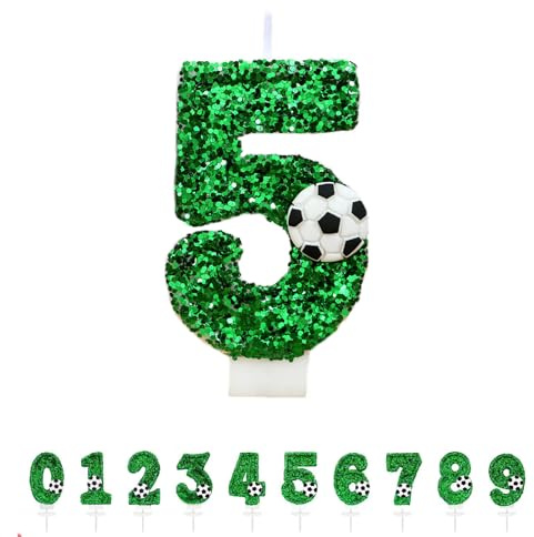 Yeenano Cumpleaños Números Velas Número 5,3D Fútbol Verde Vela,Velas de Pastel de Cumpleaños Bengala,Vela Fútbol,Velass de Números de Pastel Decoración,Aniversarios,Baby Shower de Cumpleaños