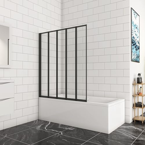 SLINE SANITARY Bathroom Matt Black Frameless 1200x1400mm 5 Folding Shower Bath Screen Over Bath