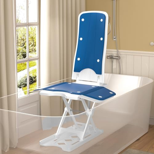 HZWJD Sollevatore per Vasca da Bagno,Sedia Sollevabile Reclinabile Leggera per Vasca da Bagno,con Pannelli Rimovibili,Supporta Fino A 150 kg,Ideale per Anziani E Persone Blue,63.5 * 40.6 * 47cm
