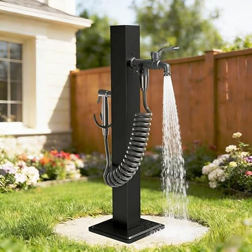 Fontana da Giardino Esterno con Rubinetto a Doppia Uscita, Fontana da Giardino Esterno Inossidabile Antigelo da Esterno Fontana, Supporto Tubo Flessibile, per Esterno Casa Giardino(95CM)