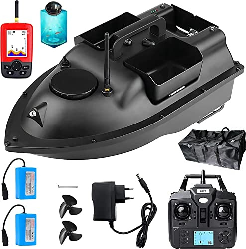 RC - Barco de alimentación para barco con GPS y buscador de pesca, doble motor, control remoto inalámbrico de 500 m, incluye 3 protectores de cebo de catapulta, marca 16 lugares de pesca