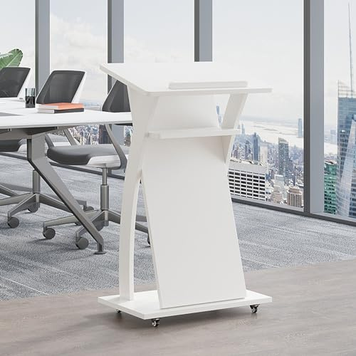 JIANSMZ Solid Wood Mobile Lectern Podium Stand with Wheels Floor Standing Pulpit Stand for Church Conference Room and Events Portable Reception Desk and Host Table for Speeches a