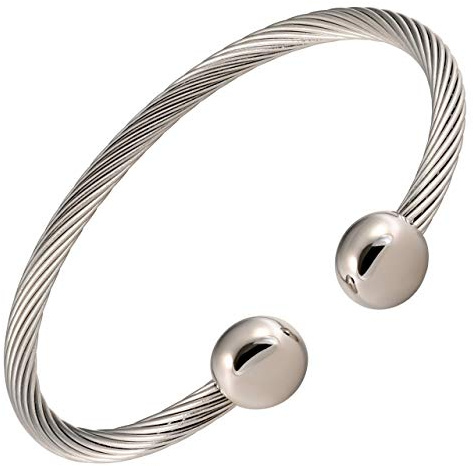 MAGNETJEWELRYSTORE Twisted Stainless Steel Magnetic Therapy Bracelet High Power Magnets, For Men and Women, Adjustable Bangle