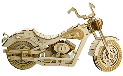 Bitopbi 3D Wooden Puzzles Laser Engraving DIY Safe Assembly Constructor Kit Toy for Teens and Adults (Motorcycle)