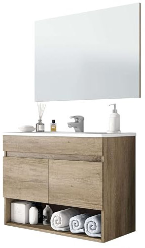 Miroytengo Mueble de Baño Estilo Natural en Color Roble Nordik con 1 Hueco de Almacenamiento y 2 Puertas 80x64x45 cm (Sin Lavabo)