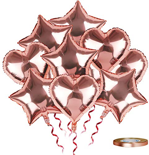 Foil Balloons Rose Gold Heart Star Balloon Pink Wedding Helium Balloons 25 pcs 18 inch Large Balloon for Women Birthday Bridal Shower Valentine's Day Engagement Party Decorations