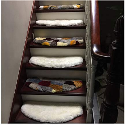 QIANMEI Stufenmatten Treppen-Teppich 6-teiliges Set 65x24cm Halbrunder Plüschteppich | Waschbar | Selbstsaugender, Rutschfester Teppich/Pad, sicher und elegant