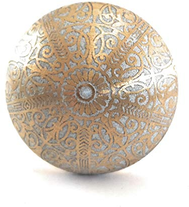 French Furniture Fittings Set of 6 Brass Knobs Kitchen Cabinet pulls for Cupboard Doors, Drawer Handles - White Brass Pattern Design - Easy Install Vintage Shabby Chic 38mm Diameter - Round