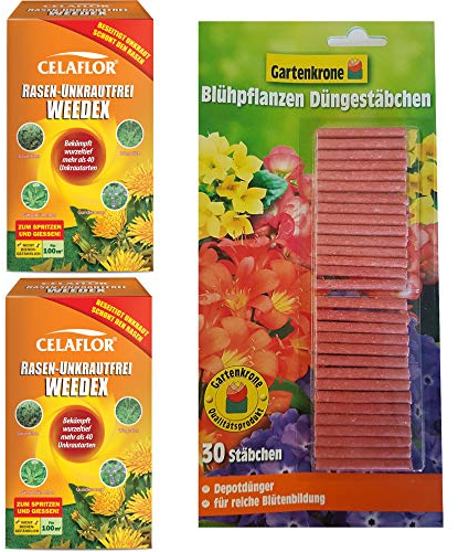2 x 100 ml Rasen Unkrautfrei WEEDEX + 30er Düngestäbchen