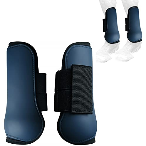 TopHomer Horse Leg Boots, 2PCS Protector De Pierna De Caballo Ajustable, Pierna Salto Caballo, Tendón Caballo Pierna Seguro PU Ecuestre Envolvente (Azul Marino, Pata Delantera, L)