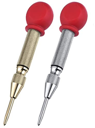 XLKJ 2 Piezas Punzón Central Automático, Herramienta de Mano con Resorte de Latón, Herramienta para Romper Ventanas de Coche con Tapa de Cojín e Impacto Ajustable