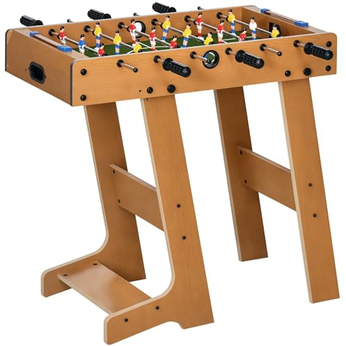 HOMCOM Calcio Balilla Pieghevole Compatto in Legno, Biliardino Salvaspazio con 6 Aste, 18 Giocatori e Segnapunti, 69x37x70cm