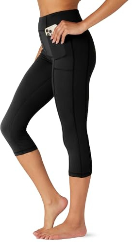 FM London Legging de Sport avec Poches , Legging Taille Haute pour Femmes en Version Intégrale et Motifs Capri , Legging sans Coutures pour le Fitness et le Yoga, Noir, S