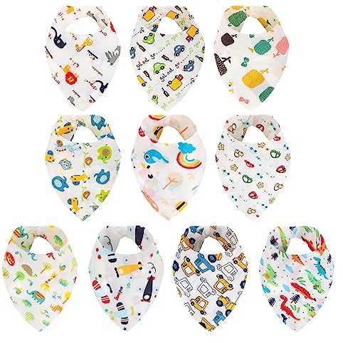 Lanjue Baby Bibs, 10 Packs Baby Dribble Bibs Bandana Bibs with Adjustable Snaps, Soft Cotton Toddler Drool Bibs for 0-36 Months Newborn and Toddlers Drooling and Teething