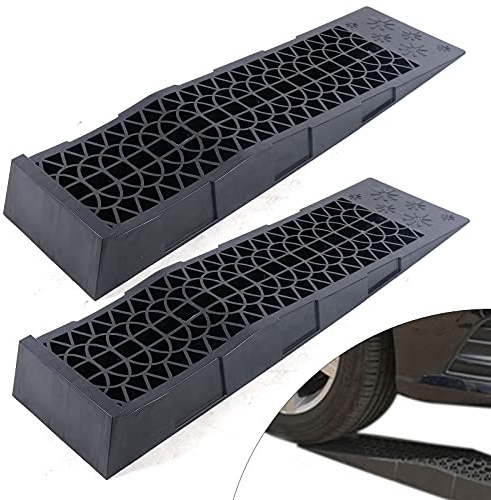 Lot de 2 rampes d'accès 3 tonnes, pont élévateur, rampe de voiture en plastique, rampes d'accès pour voiture - 69 x 20 x 8,5 cm - Rampe plate