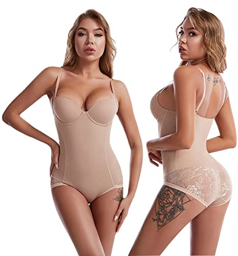 QKEPCY Body Contenitivo Modellante Donna Pizzo Bodysuit con Reggiseno Ferretto Intimo Snellente Body Shaper Shapewear Pancia Piatta Dimagrante Corsetto Fajas Reductoras Colombianas Spallino Regolabile