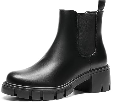 DREAM PAIRS Botines Chelsea elásticos para mujer, plataforma de tacón bajo y grueso, suela de lengüeta, zapatos de tacón de otoño, Negro -, 38 EU
