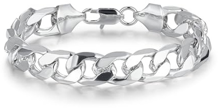 Bling King London – Silver Cuban Curb Link Bracelet 9mm Thick 8 inch Long