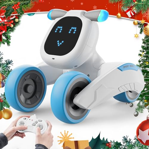 Dnenellr Robot Jouet Enfant, Jouet Robot Télécommandés, Programmable, Interactif Intelligent, Yeux LED, Contrôle Vocal (Anglais Uniquement), Cadeau pour Enfants de 3 4 5 6 7 8 9 10 11 12 Ans