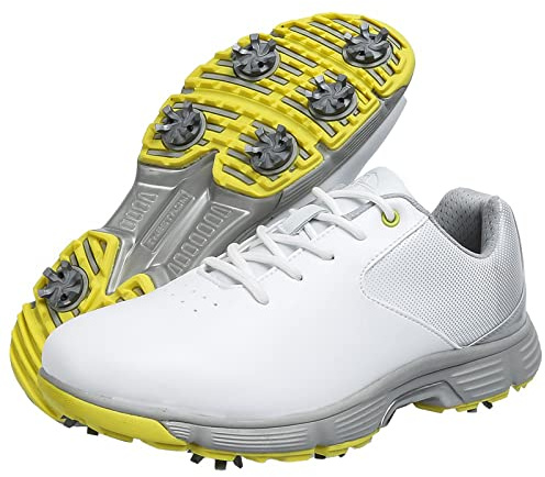 ZHENSI Chaussures De Golf pour Hommes avec Baskets Imperméables À Coupe Large en Cuir À Pointes Grande Taille,Gris,49 EU
