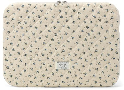 Puffy laptopfodral 15-15,6 tum söt quiltad laptopskyddsfodral vadderat blommigt datorfodral för MacBook (A-blå, 15 tum)