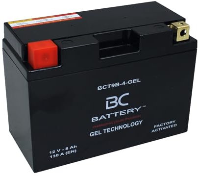 BC BATTERY Motorrad Starterbatterie mit GEL 12V 8Ah BCT9B-4-GEL Moto&Scooter, wartungsfrei versiegelt vorgeladen ähnlich YT9B-BS