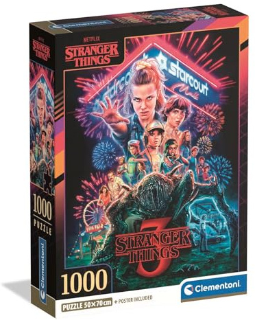 Clementoni - Puzzle 1000 Pezzi per Adulti e Ragazzi, Special Series, Tema Serie TV Netflix Stranger Things, con Poster Incluso, Compact Box, Idea Regalo Uomo e Donna, Made in Italy, 50x70 cm, 39979