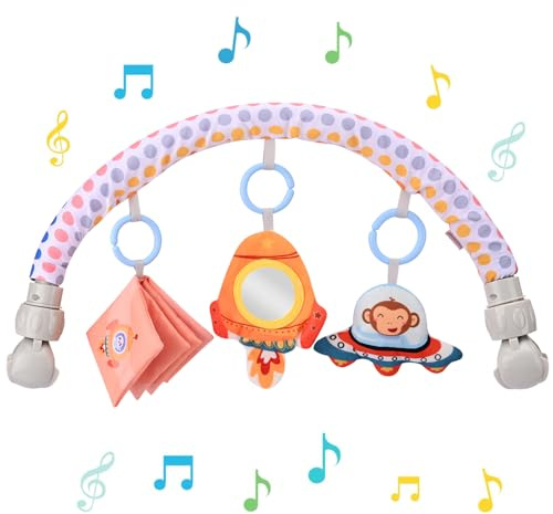 Bebamour Baby Pram Toys 0-36 Months Baby Travel Arch Stroller Toy for Infant Toddlers Sensory Hanging Crib Toys for Car Seat Pushchair Pram Activity Toy for Indoor and Outdoor, Space