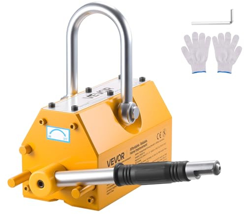 VEVOR Magnete Sollevamento Permanente, Capacità di Trazione 1000 kg, Supporto Magnetico al Neodimio N42, con Maniglia di Rilascio Gancio in Acciaio, Strumento per Movimentazione di Parti in Lamiera