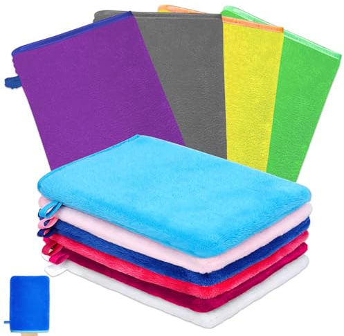 Gants de Toilette en Microfibre, 15 X 20cm, 5 Gants de Nettoyage du Visage Doux, Chiffon de Bain en Microfibre en Toison de Corail, Serviette de Visage, Gants Démaquillants Réutilisables (10PCS)