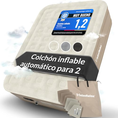 Heimfleiss® Premium Colchón Hinchable para Invitados | Autohinchable Eléctrico con Bomba Integrada | PVC Resistente Antipinchazos Velour 150 x 200 x 45cm | Cama Inflable 2 Plazas para Camping | Negro