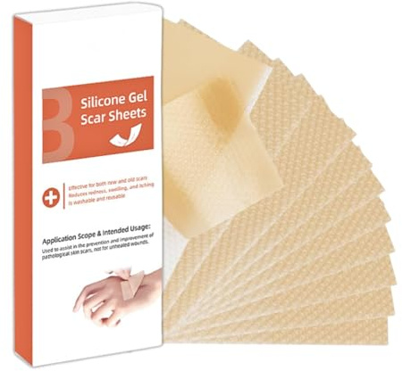 Silicone Scar Tape,10PCS Silicone Scar Sheets(4cm x 15cm),Reusable Scars Tape Strips, Effective Coverage for Keloid,Burns, Acne, Stretch Marks,Flexible & Waterproof SiliconeGel Patches
