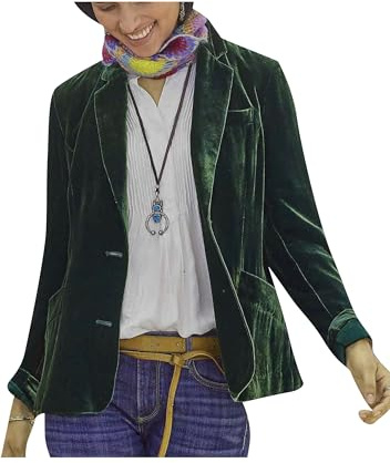 YMING Mujer Blazer De Negocios con Mangas Largas Chaquetas De Ocio De Un Solo Color Abrigo Elegante con Botones Verde XL