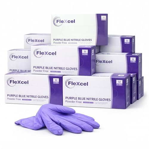 FleXcel Purple Nitrile Gloves (10 Boxes of 100) Size Small - Multipurpose Powder Free, Latex Free, Medical Grade, Food Safe Examination Gloves - AQL 1.5