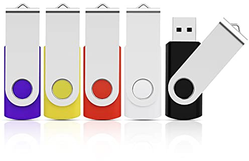 KOOTION Memoria USB (5 Unidades-16GB) USB 2.0 Pendrives USB Ligero Pequeño y Práctico USB Flash Drive 5 colori Lote Pendrive 16GB Para Ordenador/TV/Coche/Player-(Negro, blanco, rojo, amarillo, morado)
